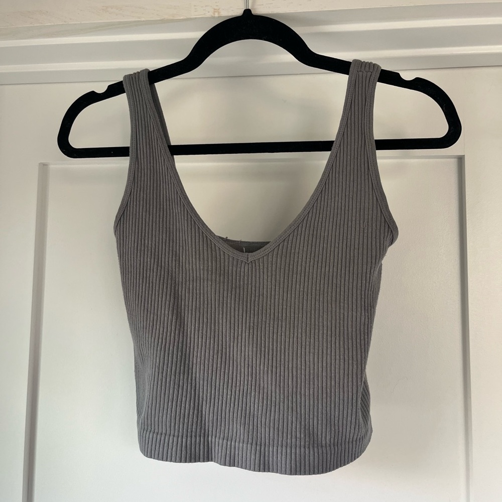 Gray Ribbed Women's Top